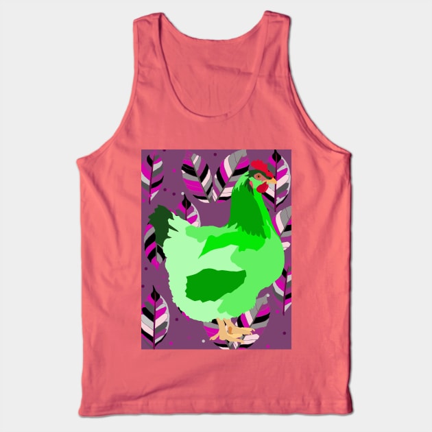 Backyard Chicken - Green Tank Top by KA Textiles and Designs